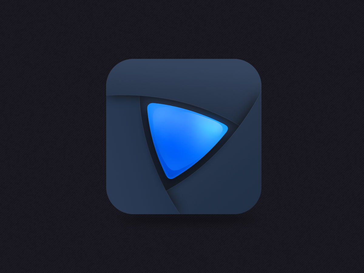 Icon for an video app which has a dark theme with highlight blue inside.