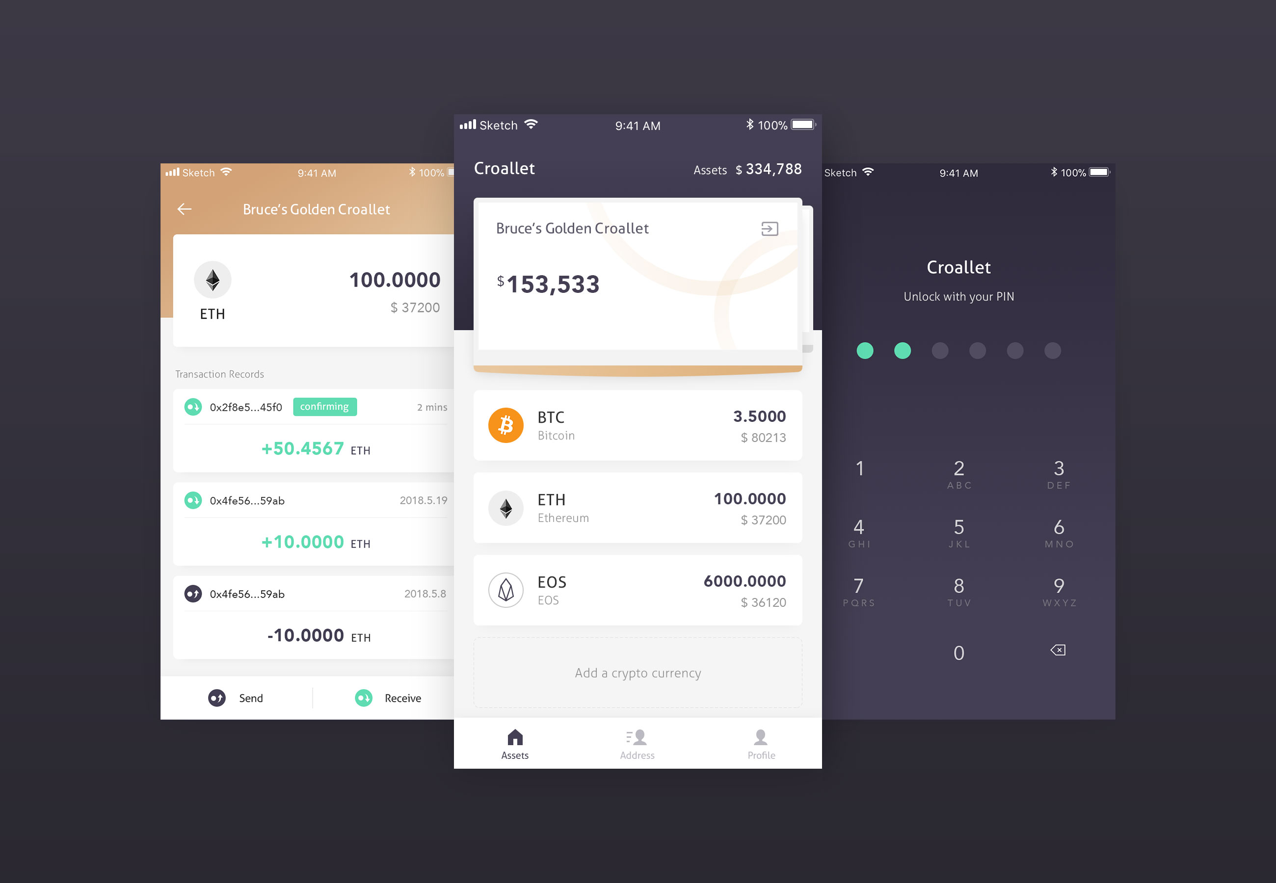 App UI design for a crypto currency wallet app